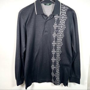 Wolsey Men's Golf Polo Long Sleeve Sz L Large Argyle Logo Gray Grey